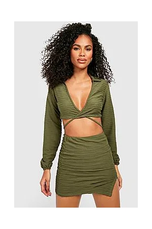 Boohoo Ripple Tie Waist Shirt & Mini Skirt