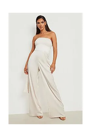 Boohoo Satin Bandeau Wide Leg Jumpsuit