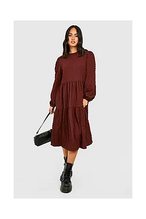 Boohoo Textured Tiered Smock Midi Dress