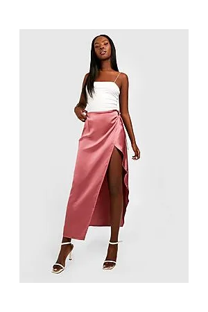 Boohoo Tie Waist Wrap Satin Midaxi Skirt