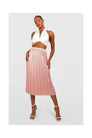Boohoo Tall Pleated Satin Midi Skirt
