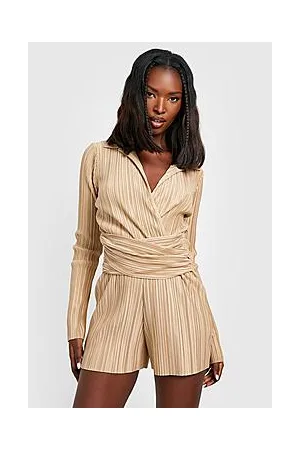 Boohoo Premium Plisse Collared Playsuit