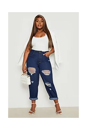 Boohoo Plus Ripped Distressed High Waist Mom Jeans
