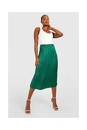 Boohoo Tall Pleated Satin Midi Skirt