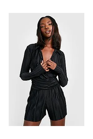 Boohoo Premium Plisse Collared Playsuit