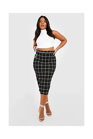 Boohoo Plus Grid Check Midi Skirt
