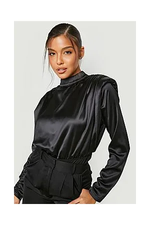Boohoo Satin Shoulder Pad Bodysuit