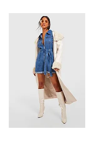 Boohoo Belted Cargo Denim Playsuit