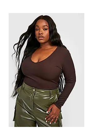Boohoo Plus Rib V Neck Bodysuit