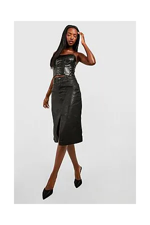 Boohoo Coated Denim Midi Skirt