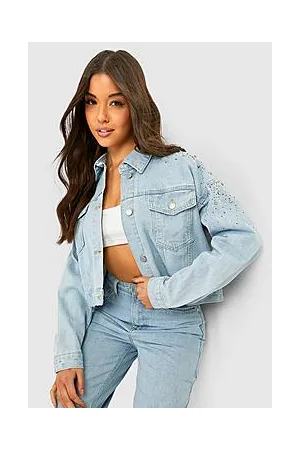 Boohoo Embellished Shoulder Diamante Denim Jacket