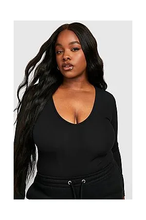 Boohoo Plus Rib V Neck Bodysuit