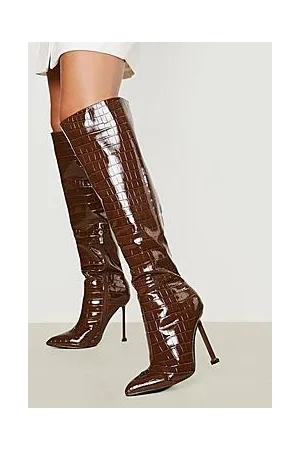 Boohoo Over The Knee Croc Heeled Boots