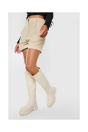 Boohoo Wide Fit Tab Detail Chunky Knee High Boots