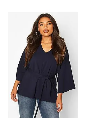 Boohoo Plus Woven Kimono Sleeve Tie Top