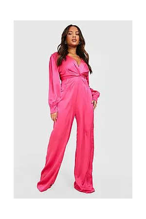 Boohoo Plus Twist Front Wide Leg Belted Jumpsuit