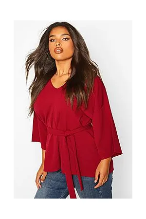 Boohoo Plus Woven Kimono Sleeve Tie Top