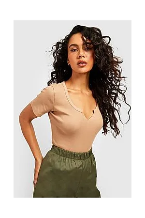 Boohoo Rib Notch Neck Bodysuit