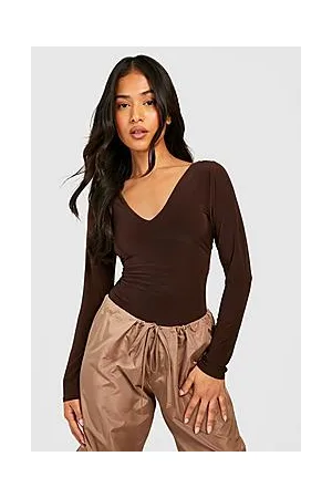 Boohoo Petite Basic V Neck Slinky Bodysuit