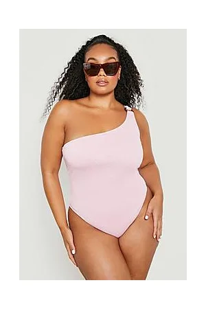 Boohoo Plus Seersucker Ring Asymmetric Swimsuit