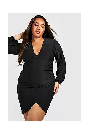 Boohoo Plus Slinky Wrap Long Sleeve Mini Dress
