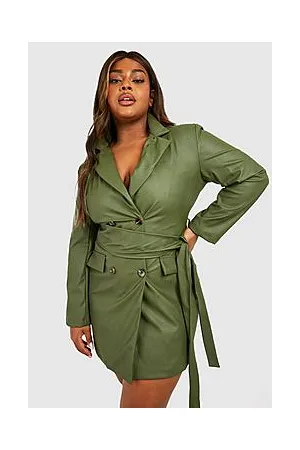 Boohoo Plus Pu Leather Look Wrap Blazer Dress