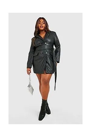 Boohoo Plus Pu Leather Look Wrap Blazer Dress