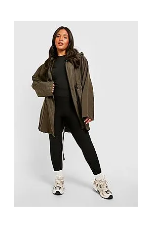 Boohoo Plus Cinched Waist Lightweight Hooded Parka