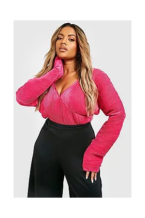 Boohoo Plus Satin Plisse Tie Back Ruched Bodysuit