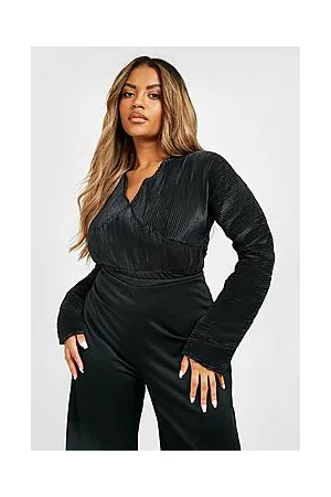 Boohoo Plus Satin Plisse Tie Back Ruched Bodysuit