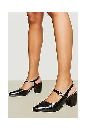 Boohoo Sling Back Buckle Detail Block Heel Ballet