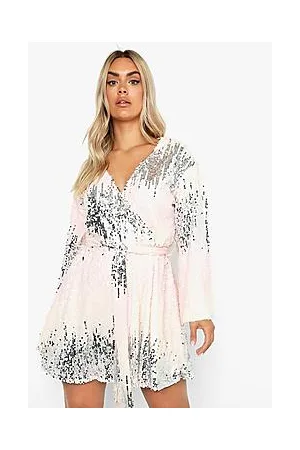 Boohoo Plus Pastel Ombre Sequin Wrap Blouson Dress