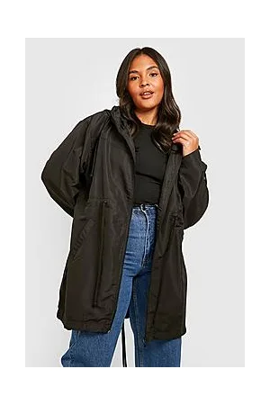 Boohoo Plus Cinched Waist Lightweight Hooded Parka