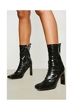 Boohoo Wide Fit Flat Heel Square Toe Sock Boots