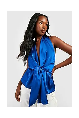 Boohoo Halter Plunge Tie Peplum Top