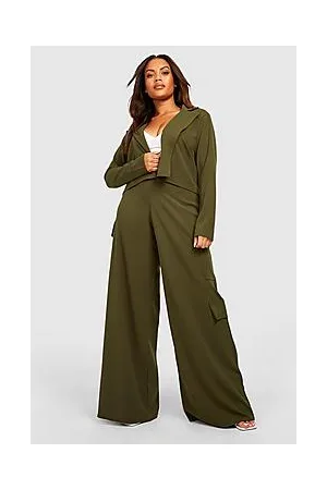 Boohoo Plus Crop Blazer & Wide Leg Cargo Trouser Co-ord