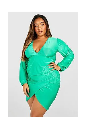 Boohoo Plus Slinky Wrap Long Sleeve Mini Dress