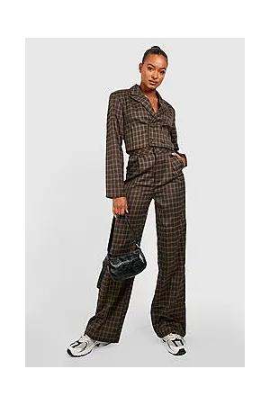 Boohoo Tall Woven Check Wide Leg Trouser