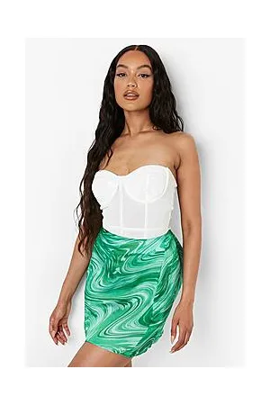Boohoo Marble Swirl Print Satin Slip Mini Skirt
