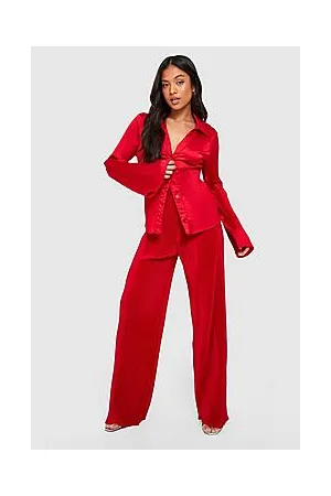 Boohoo Petite Satin Plisse Trouser