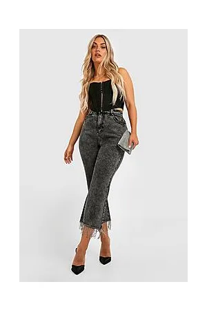 Boohoo Plus Diamante Fringe High Rise Flare Jean