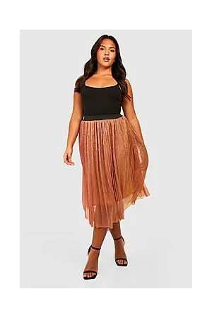 Boohoo Plus Metallic Tulle Mesh Midi Skirt