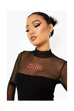 Boohoo Petite Halloween Devil High Neck Mesh Bodysuit