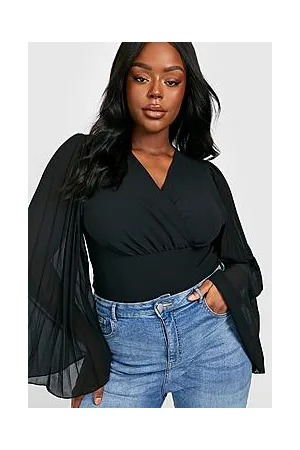 Boohoo Plus Chiffon Pleated Wrap Bodysuit