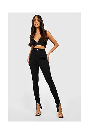 Boohoo Diamante Split Front High Waisted Jeans