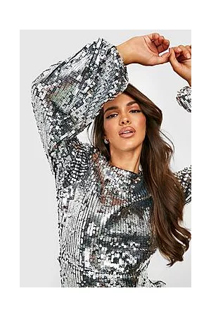 Boohoo Sequin Blouson Sleeve Mini Party Dress