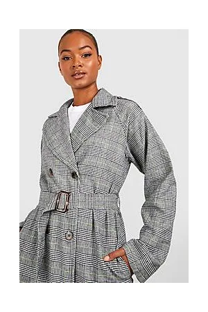 Boohoo Tall Checked Belted Trench Coat
