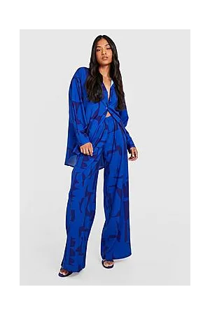 Boohoo Petite Abstract Print Wide Leg Trousers