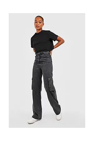 Boohoo Tall High Rise Wide Leg Acid Wash Cargo Jean