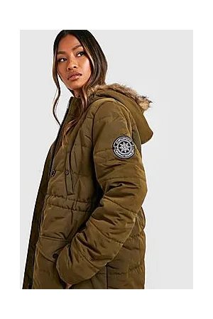 Boohoo Faux Fur Trim Badge Detail Parka